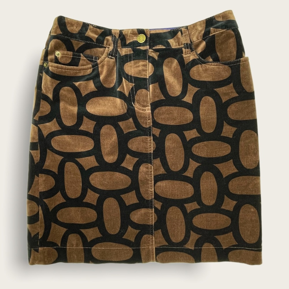 Boden Brown & Black Geometric Print Velveteen Skirt Size 4